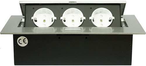 Розетка встраеваемая полуавтоматическая Mebax MX-226 3-м. 212х60мм серебро картинка